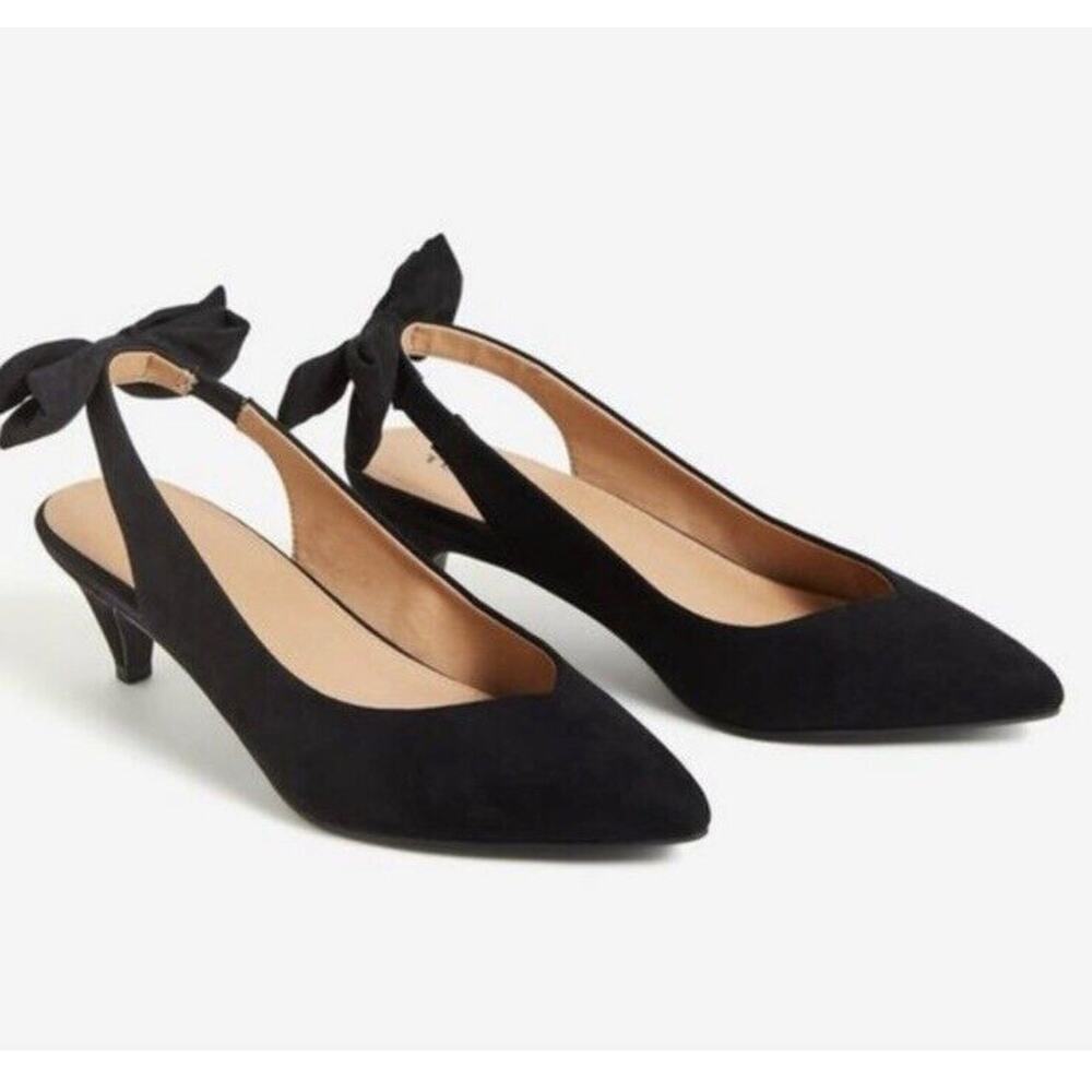 TORRID Shoes Women Sz 9.5 Black Flats Slingback Pointed Toe Comfort Bow